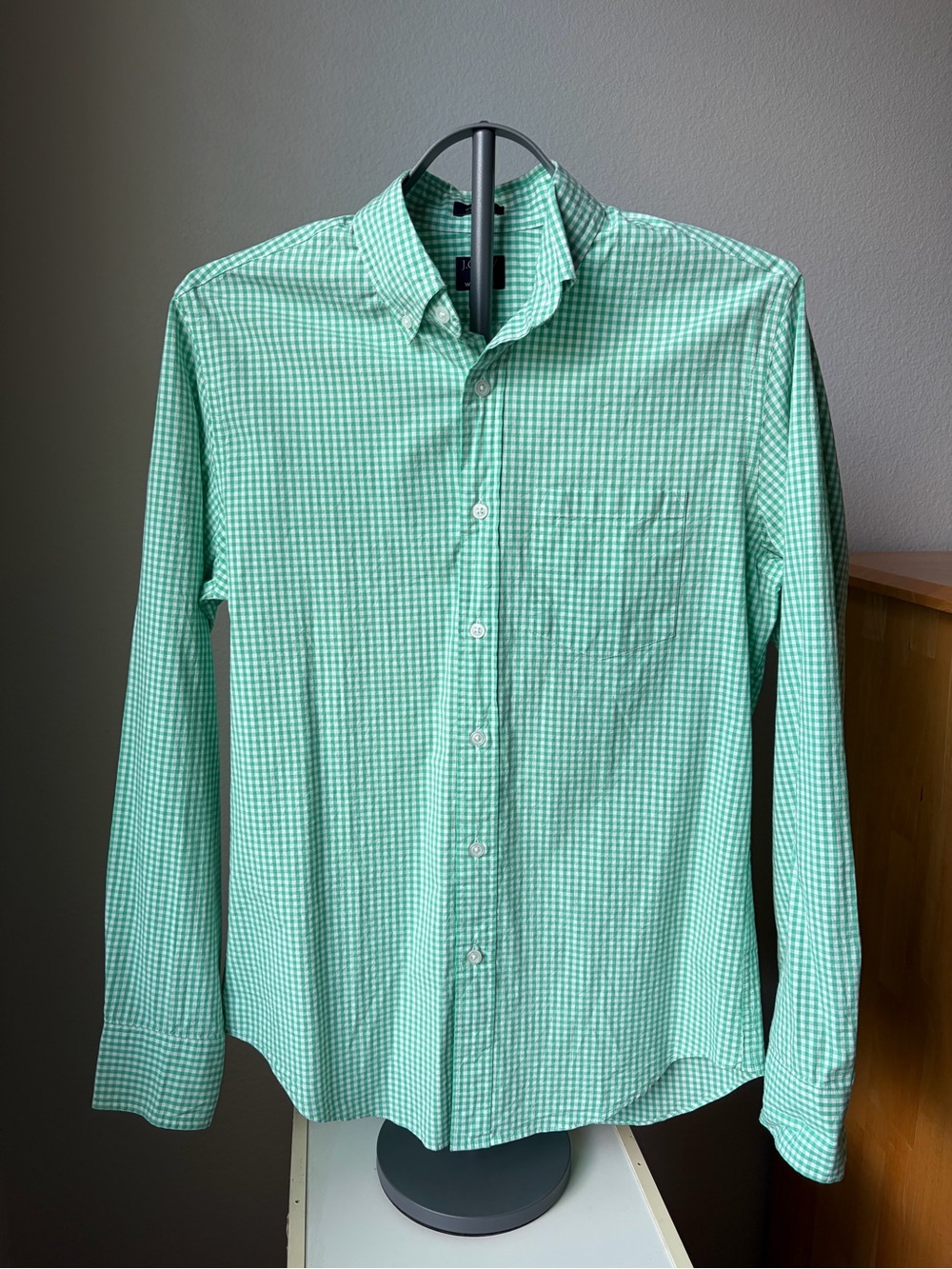 J. Crew Men's Mint Green Gingham Button-Down Shirt